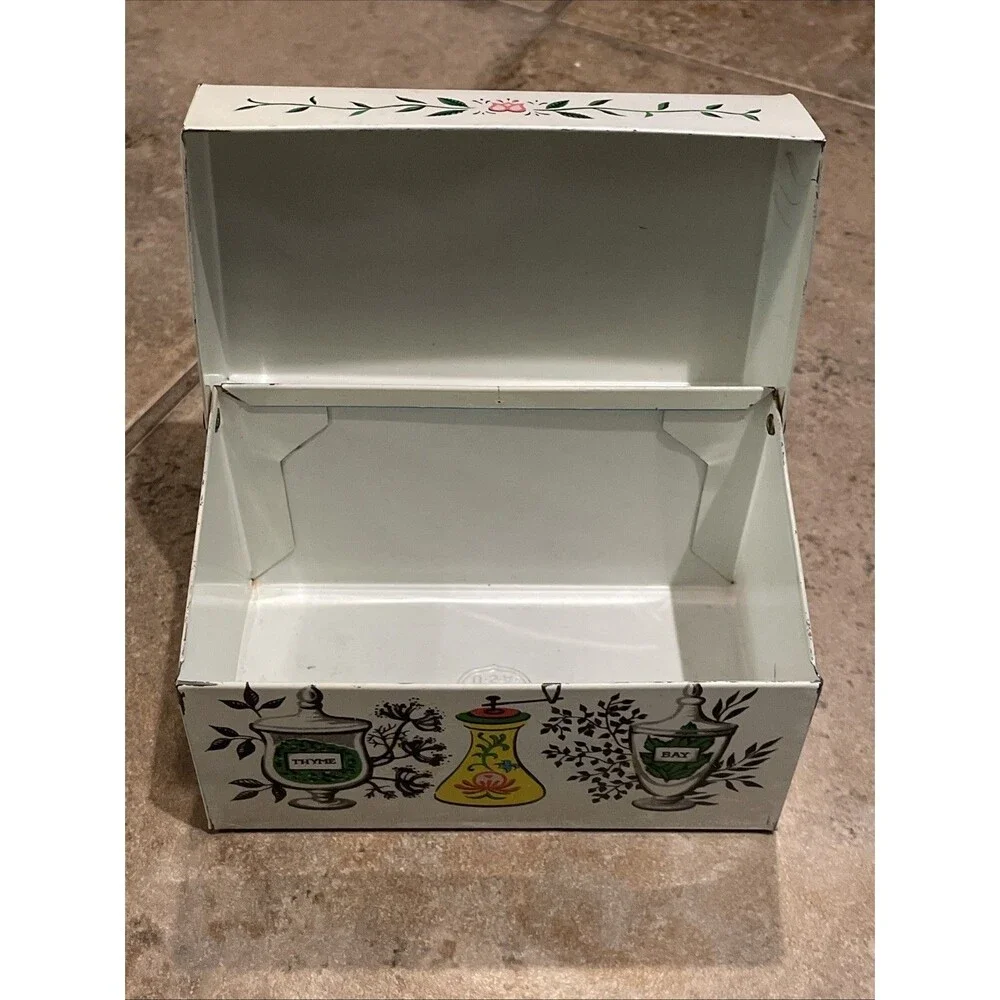 Vintage J. Chein & Co. Metal Recipe Box Tin Mid-Century Kitchen Herb Spice Litho